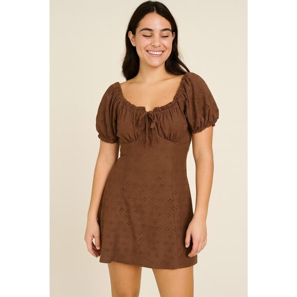 Heart & Heels Brown Milkmaid Babydoll Girly Dainty Mini Dress Size Small - Picture 1 of 8